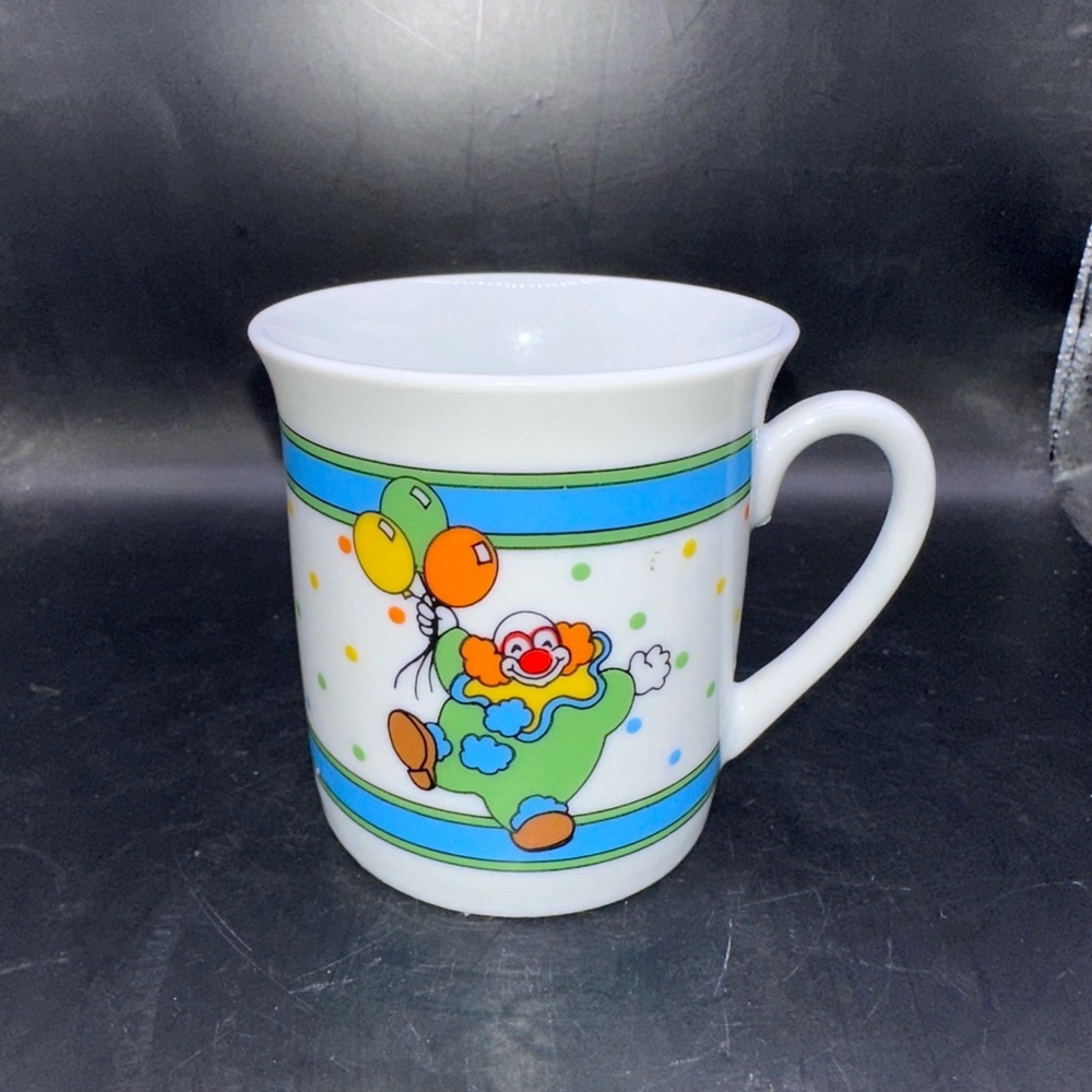 Vintage RARE 1985 Enesco Japan Clown Mini Handled Mug Cup MCM Retro